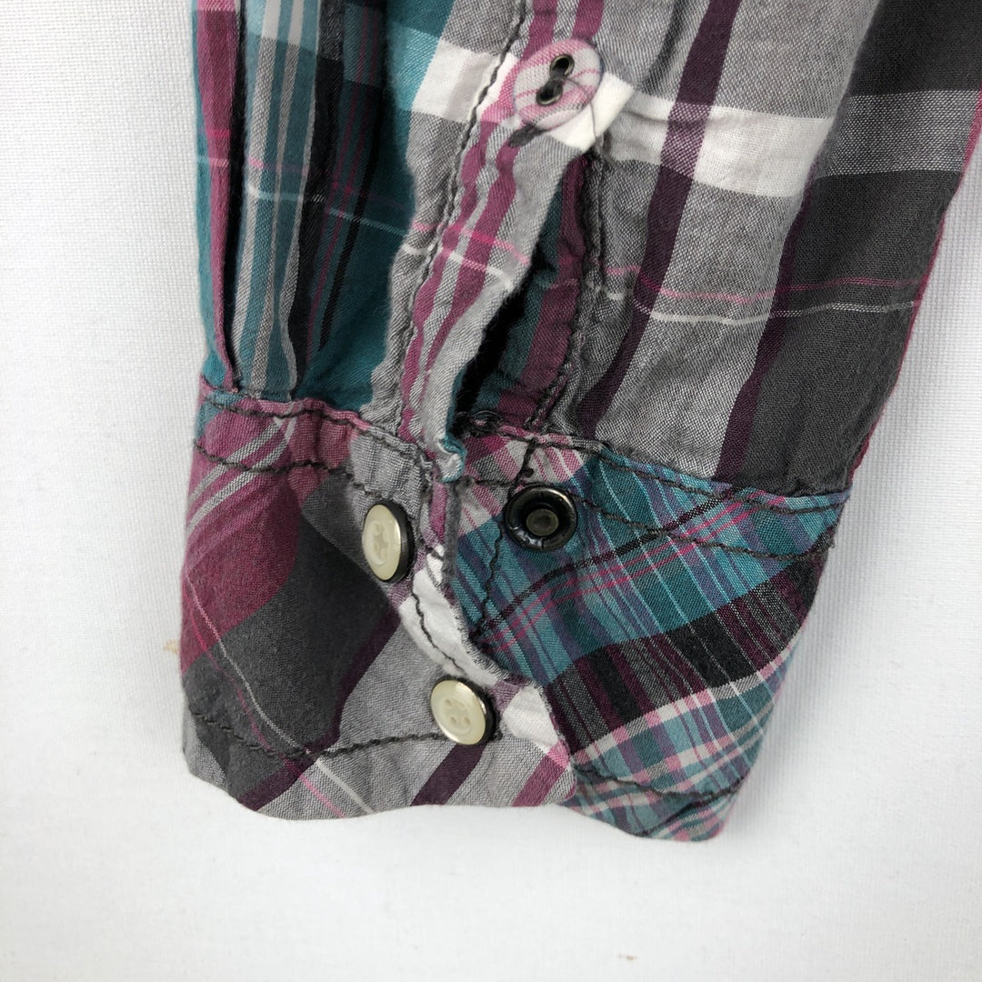 s.Oliver QS Check Pattern Long-Sleeve Western Shirt, Women's Size S (Equivalent), Skipper Neck cotton Blue type light blue Vintage Second Hand