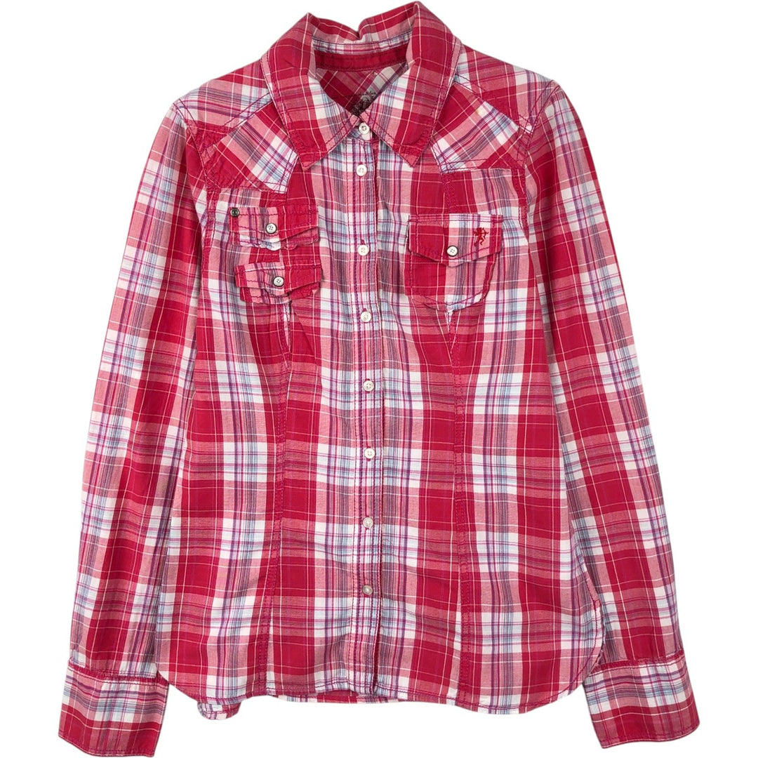 Esprit EDC Check Pattern Long-Sleeve Western Shirt, Women's Size M (approx.) cotton pink type Vintage Second Hand