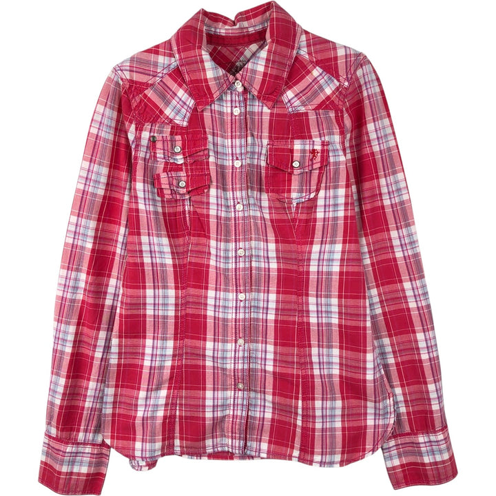 Esprit EDC Check Pattern Long-Sleeve Western Shirt, Women's Size M (approx.) cotton pink type Vintage Second Hand