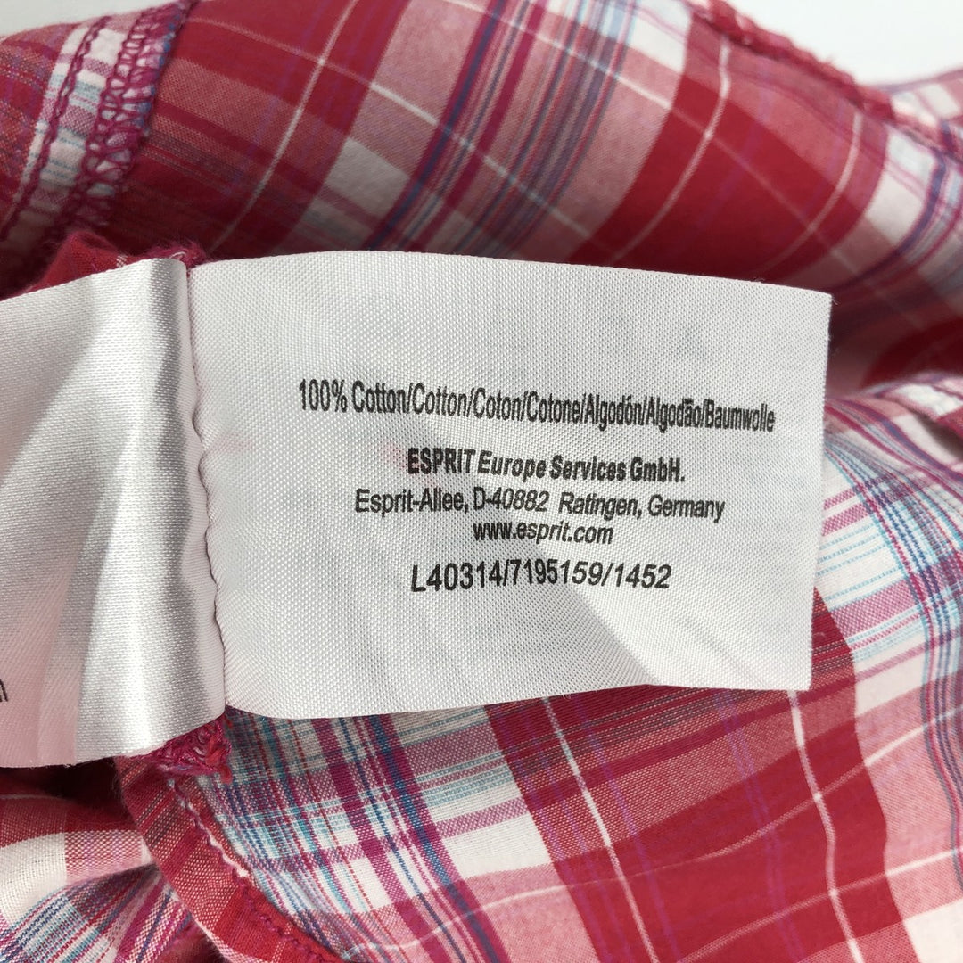 Esprit EDC Check Pattern Long-Sleeve Western Shirt, Women's Size M (approx.) cotton pink type Vintage Second Hand