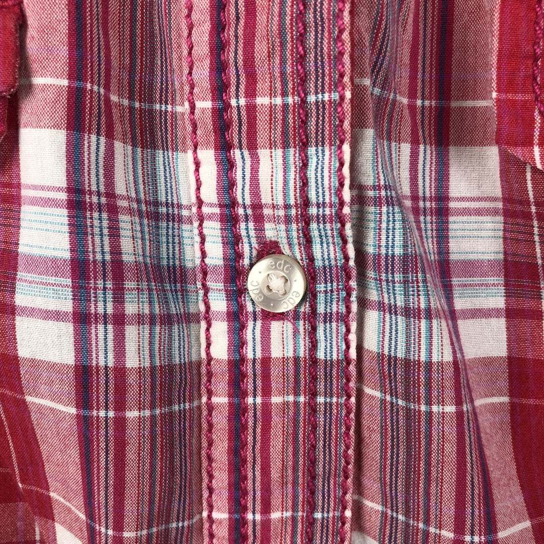 Esprit EDC Check Pattern Long-Sleeve Western Shirt, Women's Size M (approx.) cotton pink type Vintage Second Hand
