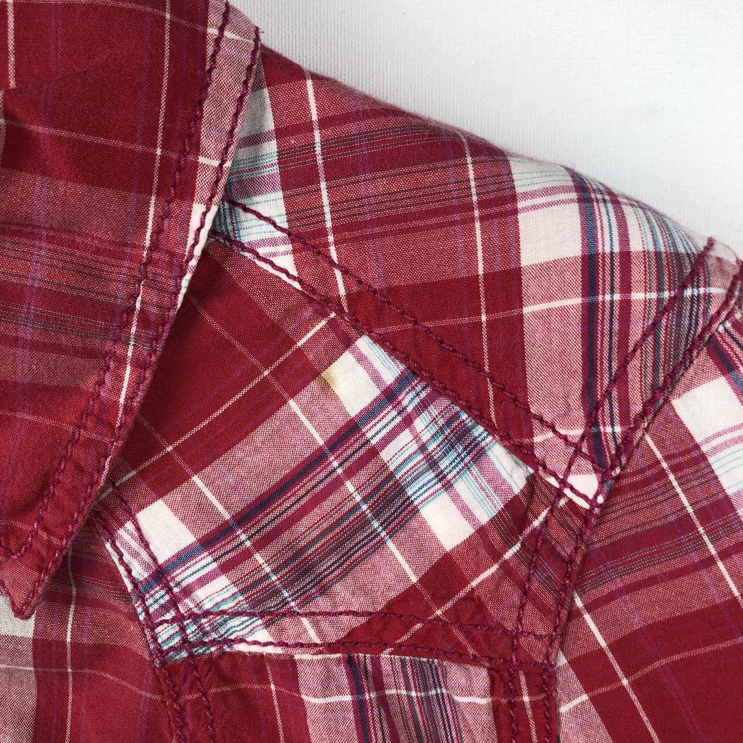 Esprit EDC Check Pattern Long-Sleeve Western Shirt, Women's Size M (approx.) cotton pink type Vintage Second Hand