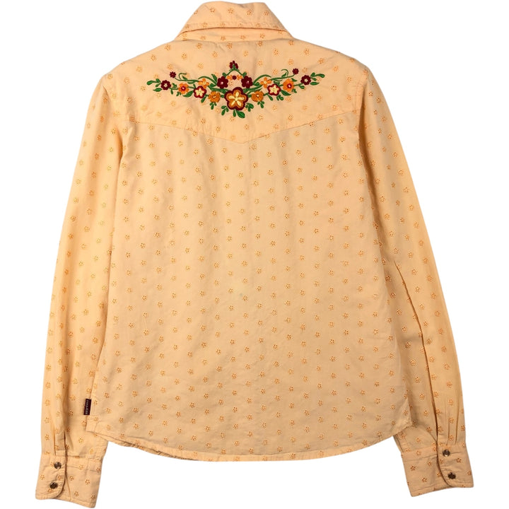 Roxy Jeans Floral Cutwork Embroidery Long-Sleeve Western Shirt (Women's Size S) cotton orange type Vintage Second Hand