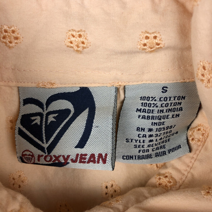 Roxy Jeans Floral Cutwork Embroidery Long-Sleeve Western Shirt (Women's Size S) cotton orange type Vintage Second Hand