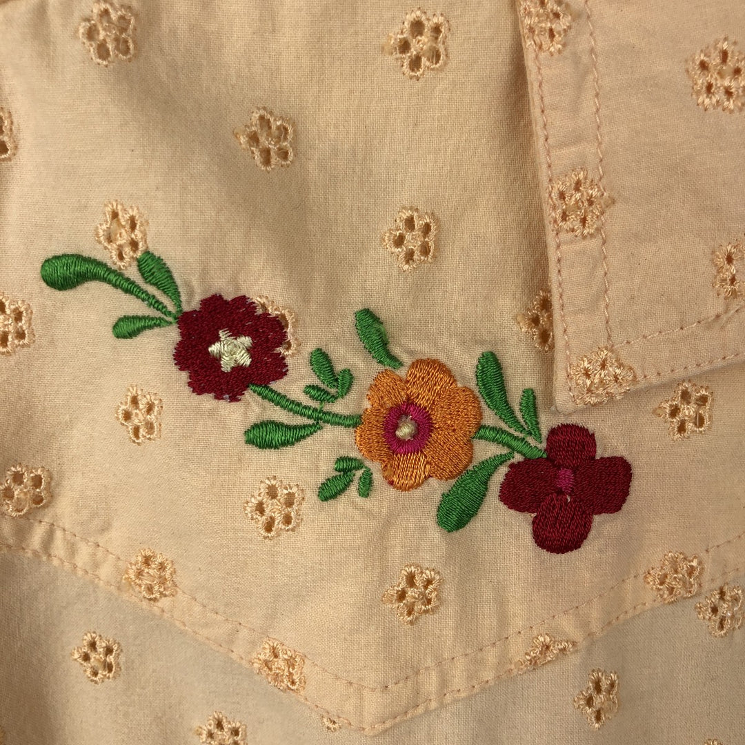 Roxy Jeans Floral Cutwork Embroidery Long-Sleeve Western Shirt (Women's Size S) cotton orange type Vintage Second Hand