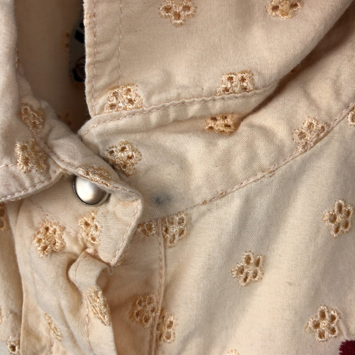 Roxy Jeans Floral Cutwork Embroidery Long-Sleeve Western Shirt (Women's Size S) cotton orange type Vintage Second Hand