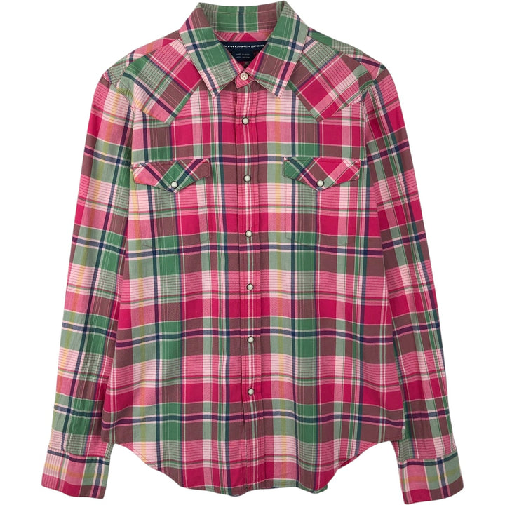 Ralph Lauren SPORT Check Pattern Long-Sleeve Western Shirt, Women's Size S (approx.) cotton pink type Vintage Second Hand