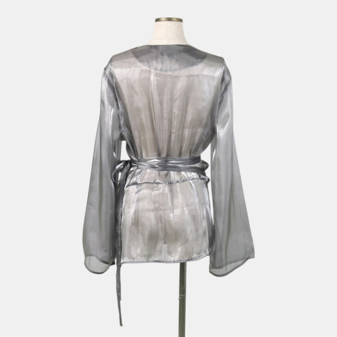 INC INTERNATIONAL CONCEPTS Cache-Coeur Long-Sleeve Sheer Blouse (Women's Size XL) unclear Silver type Vintage Second Hand