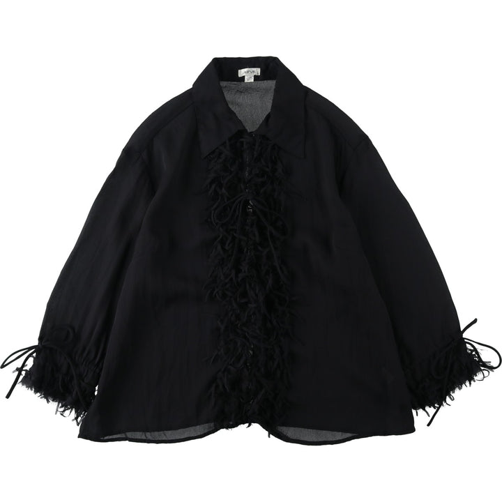 JAIPUR Fringe Long-Sleeve Sheer Blouse, Women's Size L (approx.) polyester black type Vintage Second Hand