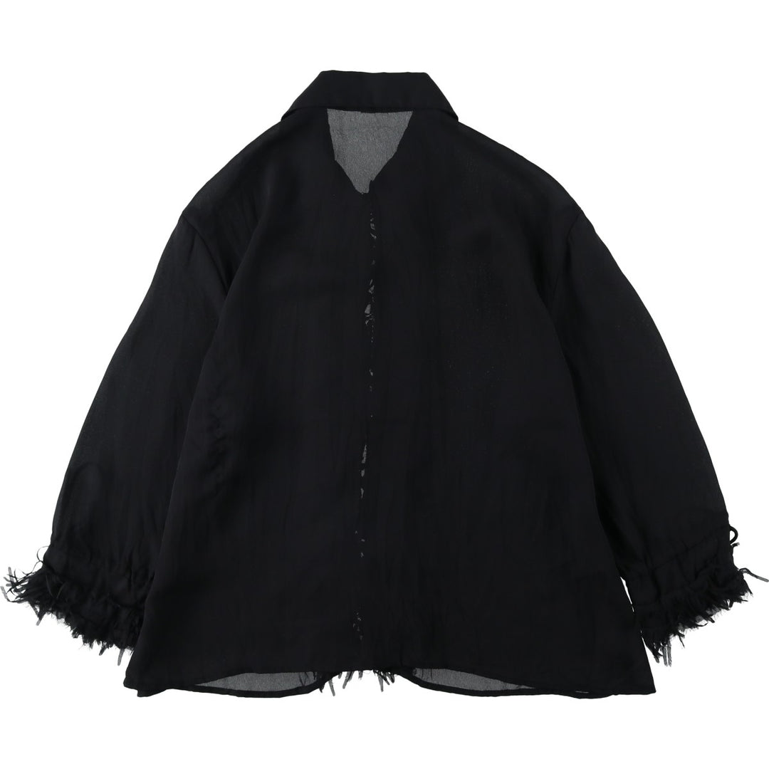 JAIPUR Fringe Long-Sleeve Sheer Blouse, Women's Size L (approx.) polyester black type Vintage Second Hand