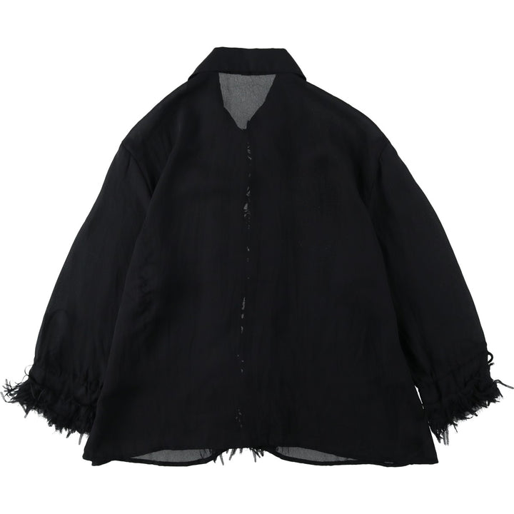 JAIPUR Fringe Long-Sleeve Sheer Blouse, Women's Size L (approx.) polyester black type Vintage Second Hand