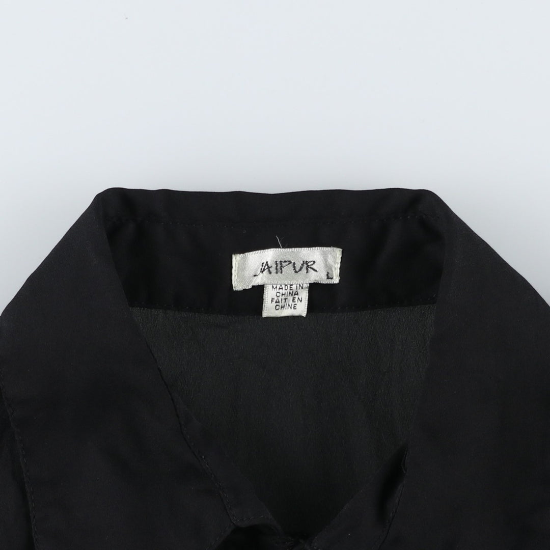 JAIPUR Fringe Long-Sleeve Sheer Blouse, Women's Size L (approx.) polyester black type Vintage Second Hand