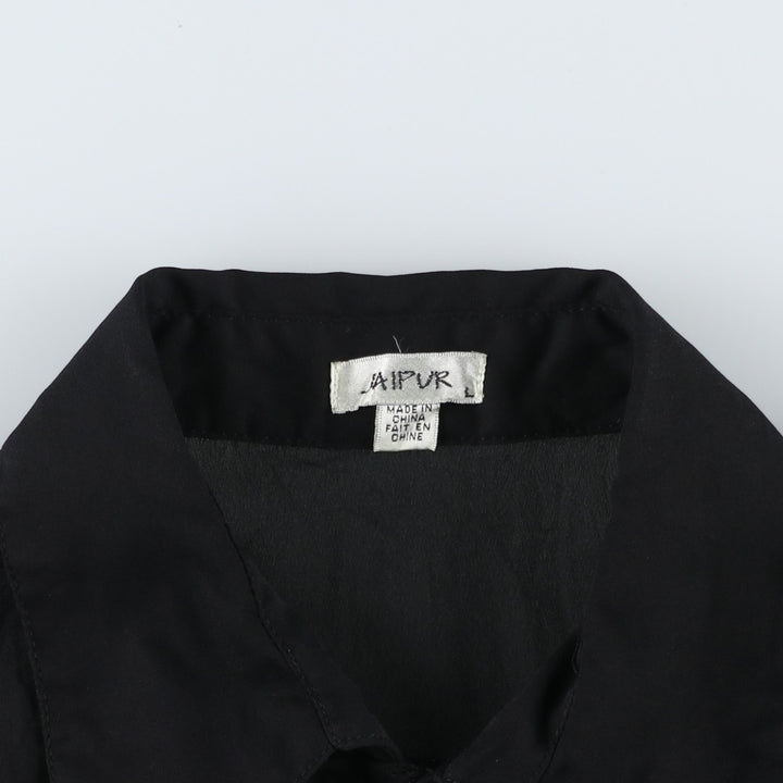 JAIPUR Fringe Long-Sleeve Sheer Blouse, Women's Size L (approx.) polyester black type Vintage Second Hand