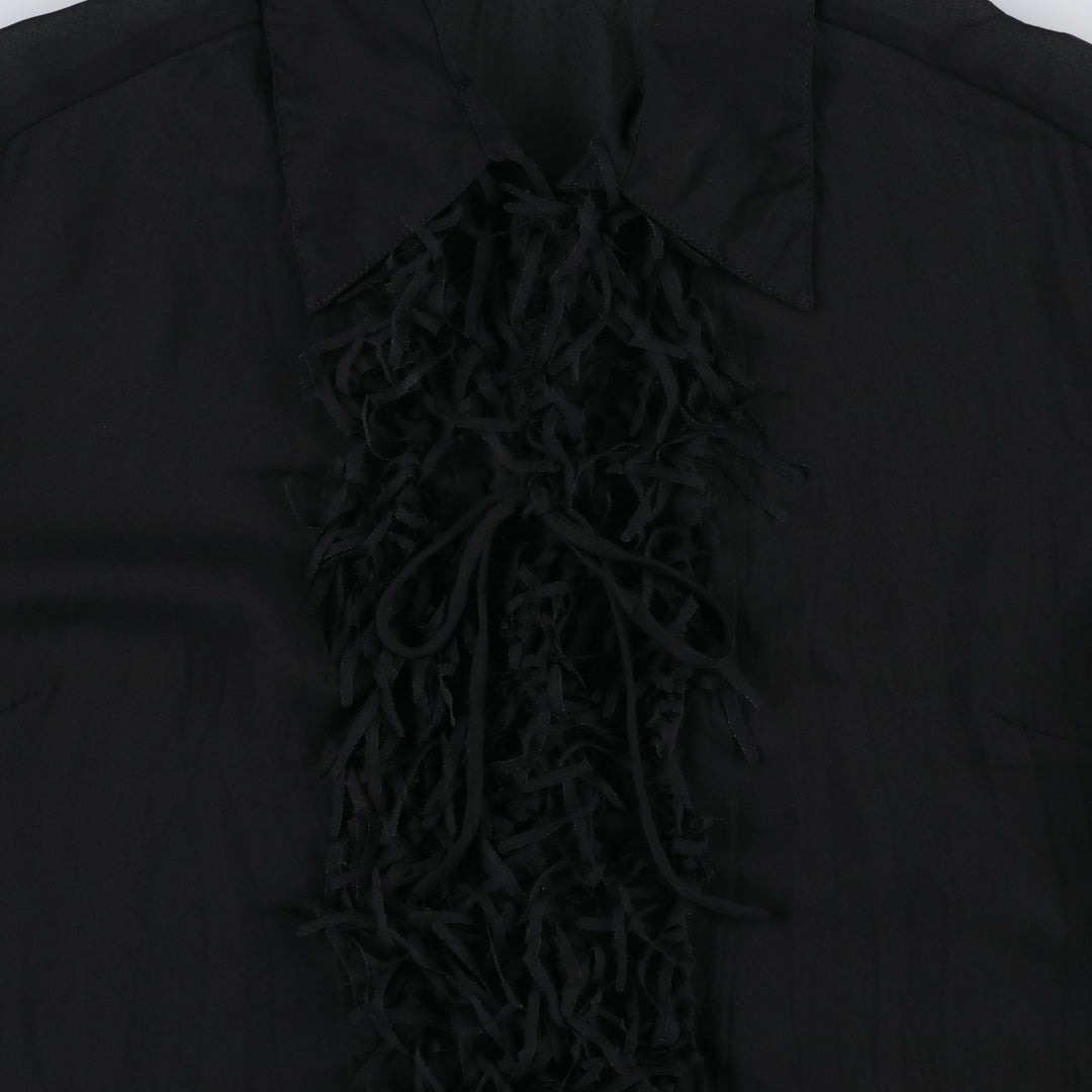 JAIPUR Fringe Long-Sleeve Sheer Blouse, Women's Size L (approx.) polyester black type Vintage Second Hand
