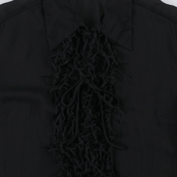 JAIPUR Fringe Long-Sleeve Sheer Blouse, Women's Size L (approx.) polyester black type Vintage Second Hand