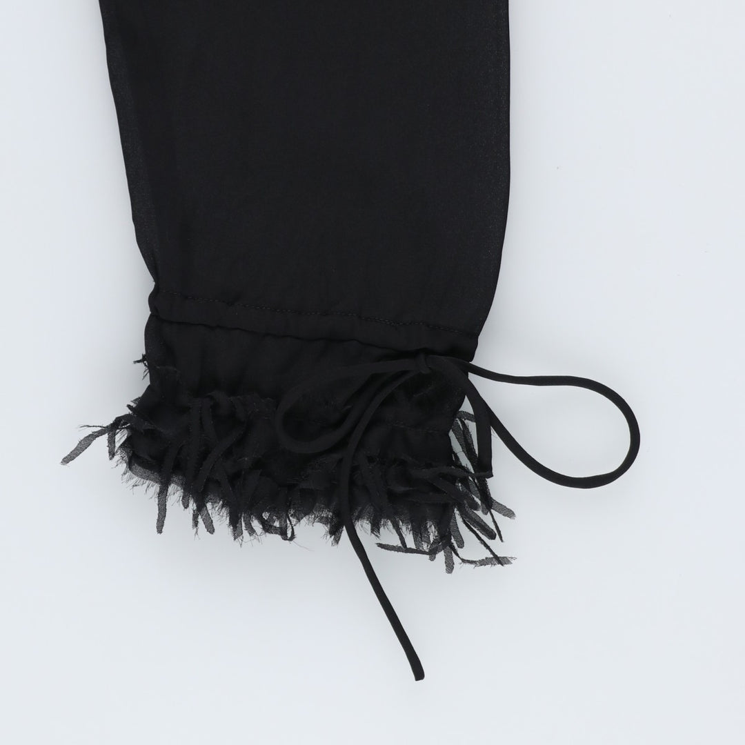 JAIPUR Fringe Long-Sleeve Sheer Blouse, Women's Size L (approx.) polyester black type Vintage Second Hand