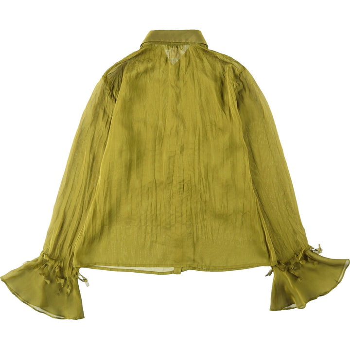 M Solo Bell Sleeve Long Sleeve Sheer Blouse (Women's Size S) polyester green type yellow green Vintage Second Hand