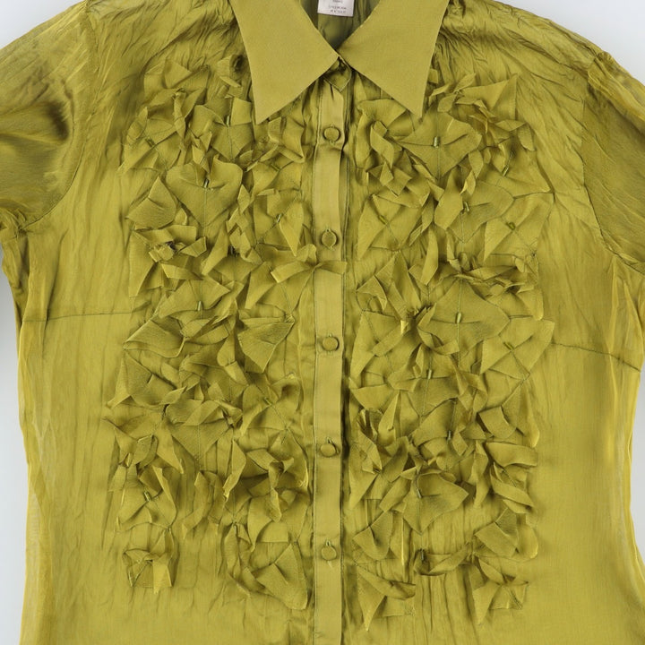 M Solo Bell Sleeve Long Sleeve Sheer Blouse (Women's Size S) polyester green type yellow green Vintage Second Hand
