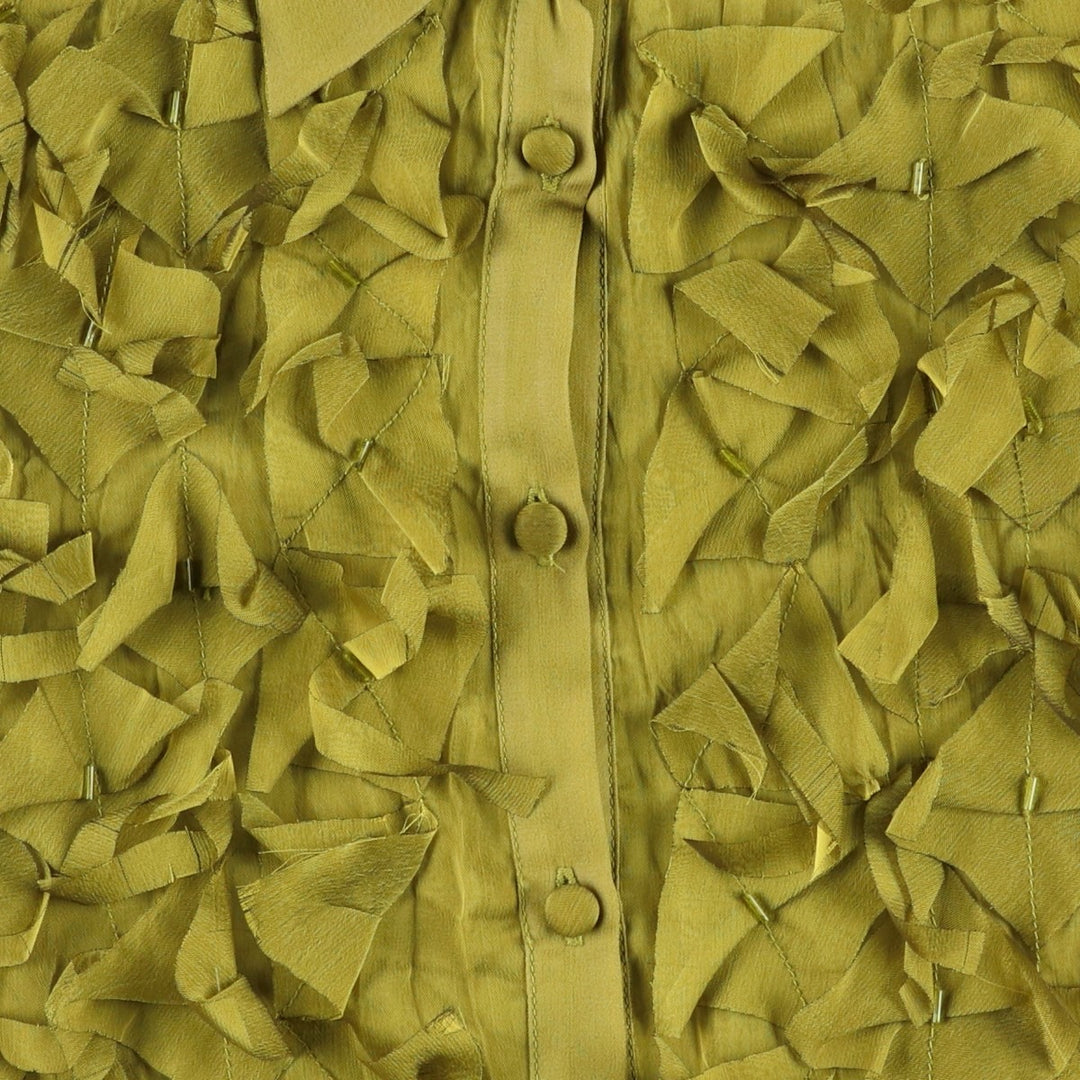 M Solo Bell Sleeve Long Sleeve Sheer Blouse (Women's Size S) polyester green type yellow green Vintage Second Hand