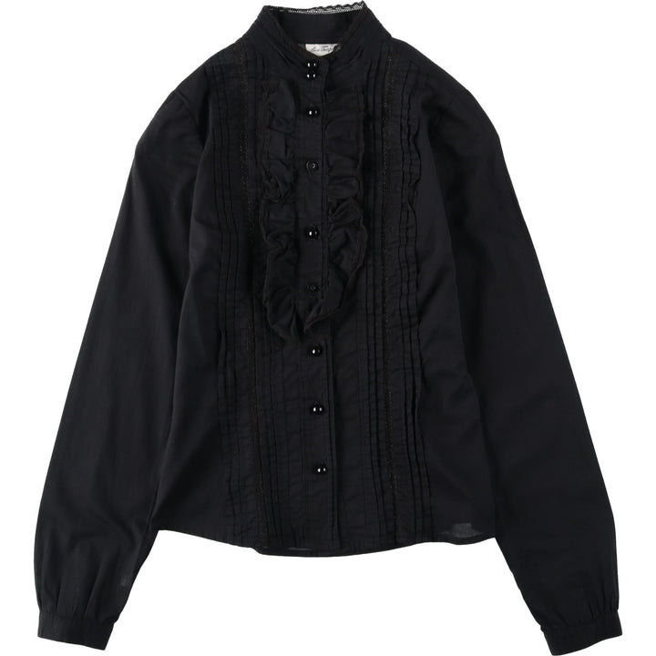 Alice Temperley Cutwork Embroidery Long-Sleeve Frill Blouse (Women's Size XS) cotton black type Vintage Second Hand