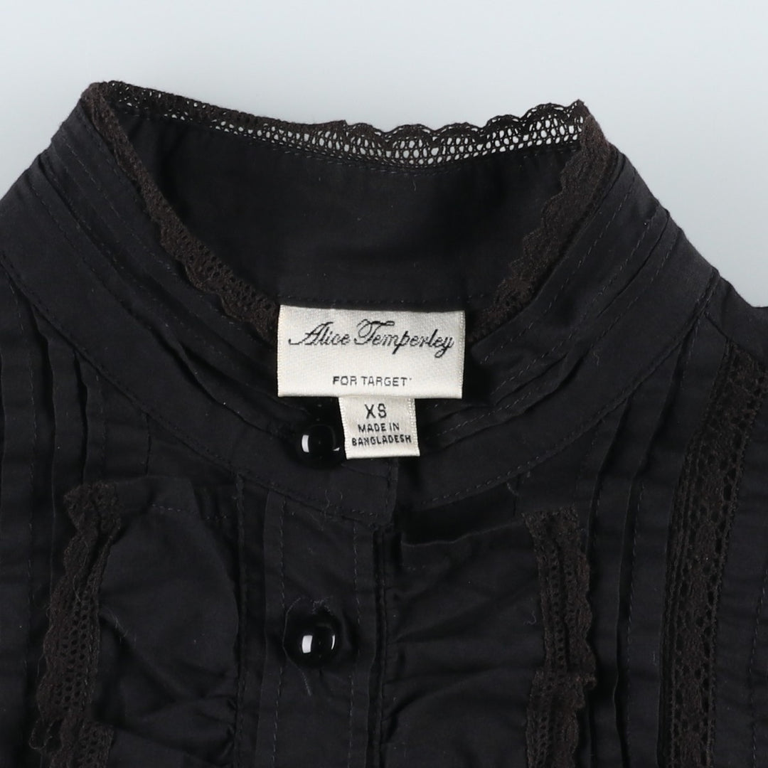 Alice Temperley Cutwork Embroidery Long-Sleeve Frill Blouse (Women's Size XS) cotton black type Vintage Second Hand