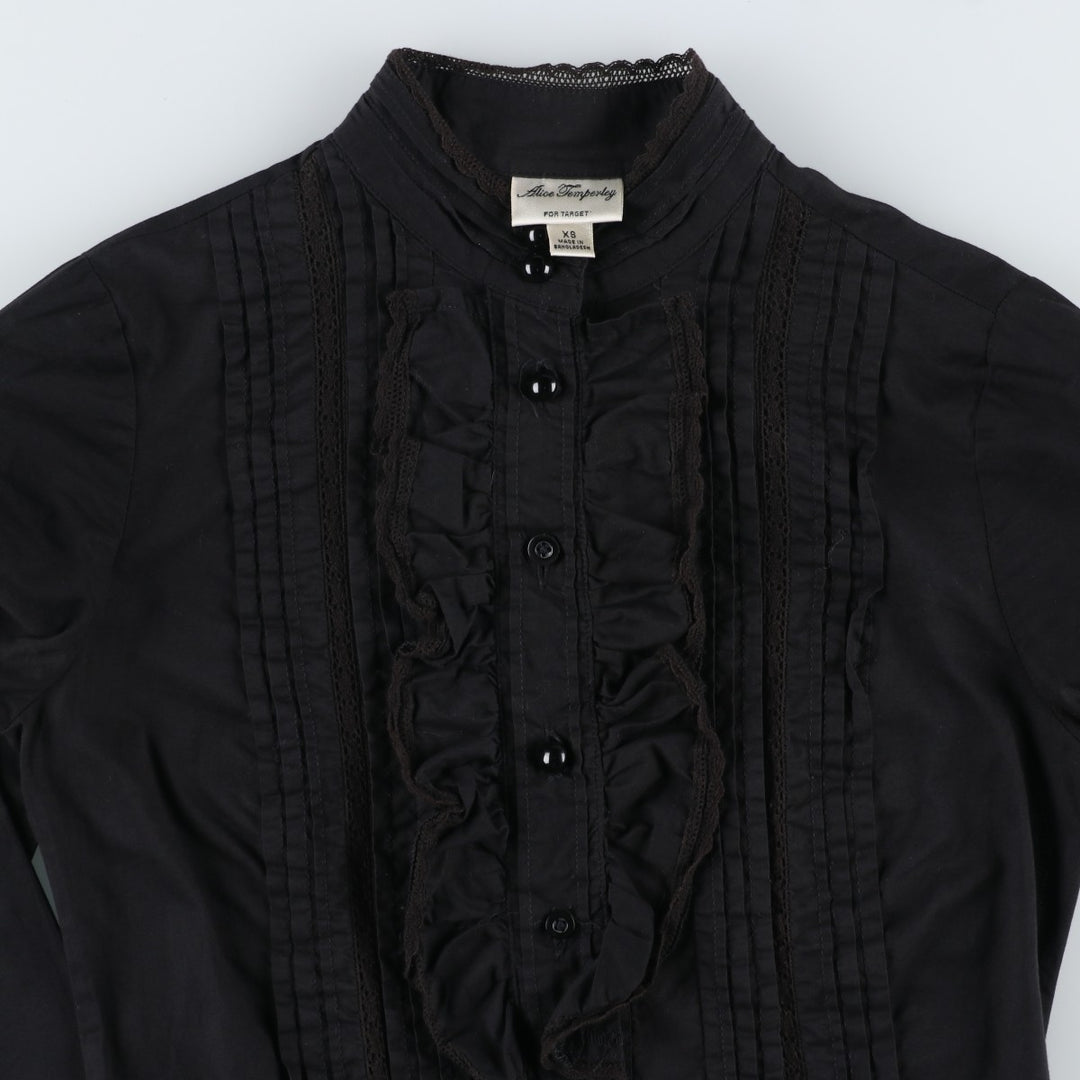Alice Temperley Cutwork Embroidery Long-Sleeve Frill Blouse (Women's Size XS) cotton black type Vintage Second Hand