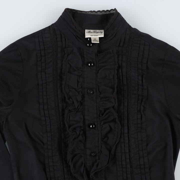 Alice Temperley Cutwork Embroidery Long-Sleeve Frill Blouse (Women's Size XS) cotton black type Vintage Second Hand