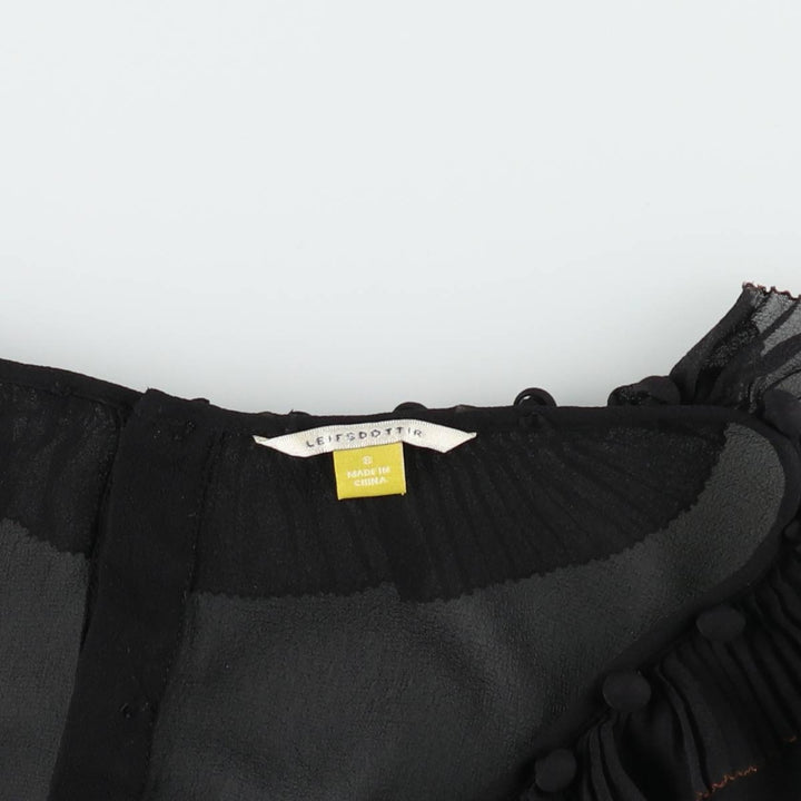 LEIFSDOTTIR Frill Back Button Long Sleeve Sheer Blouse (Women's Size S) silk black type Vintage Second Hand