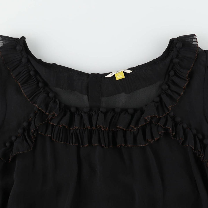 LEIFSDOTTIR Frill Back Button Long Sleeve Sheer Blouse (Women's Size S) silk black type Vintage Second Hand