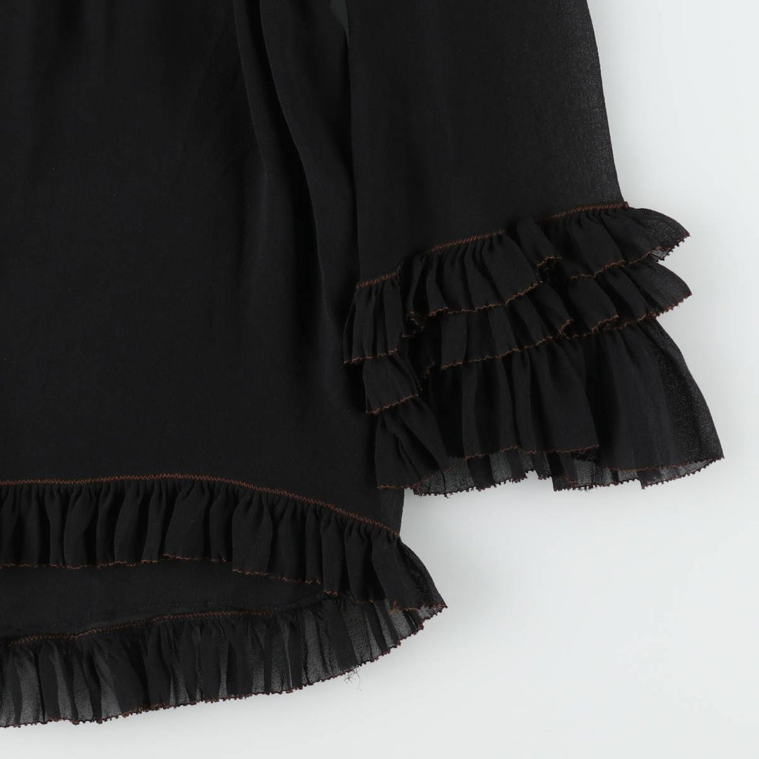 LEIFSDOTTIR Frill Back Button Long Sleeve Sheer Blouse (Women's Size S) silk black type Vintage Second Hand