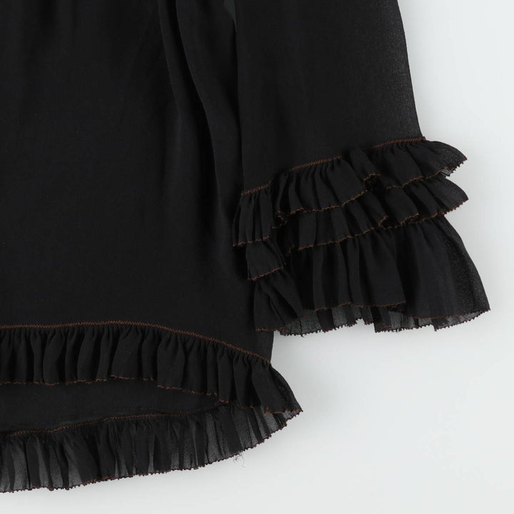 LEIFSDOTTIR Frill Back Button Long Sleeve Sheer Blouse (Women's Size S) silk black type Vintage Second Hand