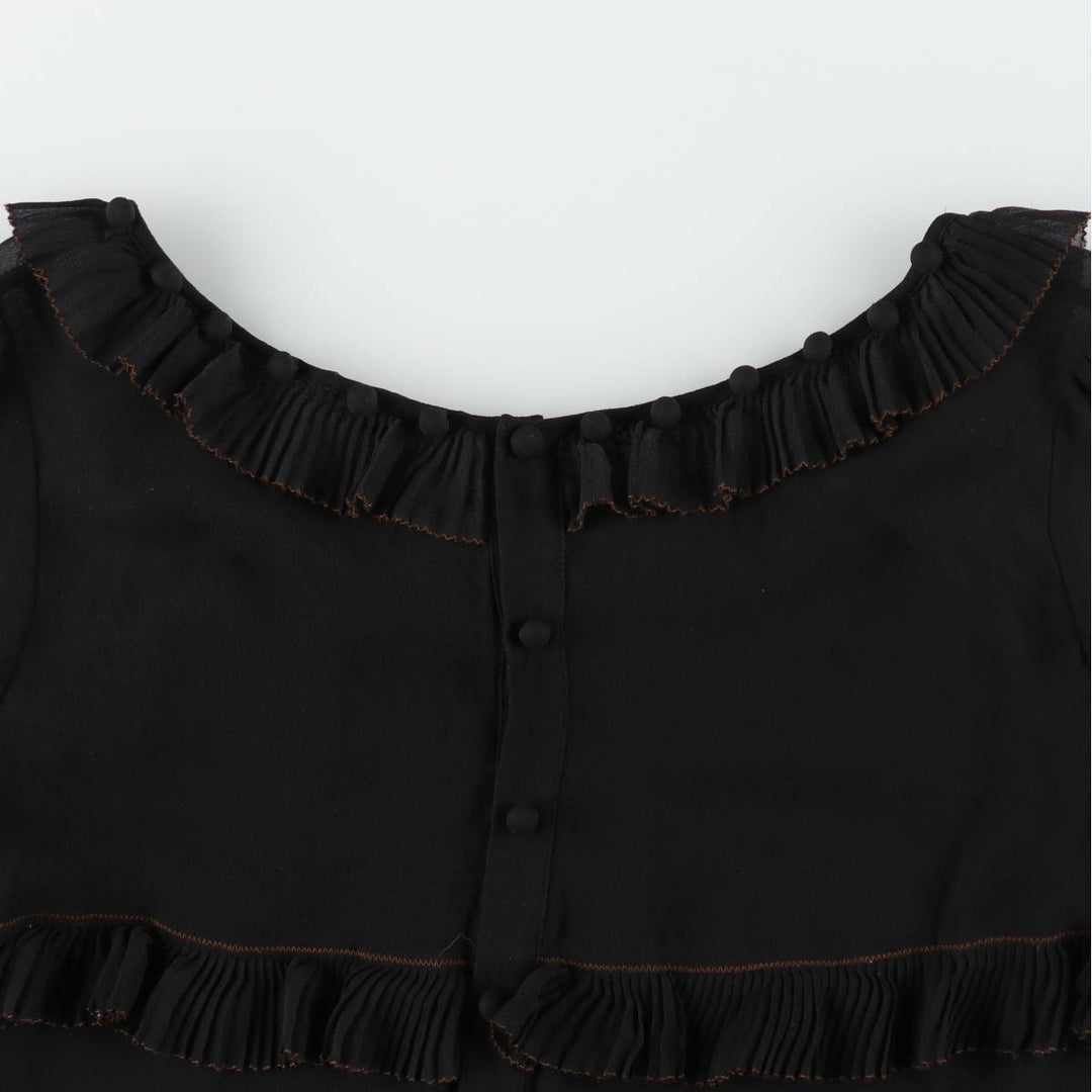 LEIFSDOTTIR Frill Back Button Long Sleeve Sheer Blouse (Women's Size S) silk black type Vintage Second Hand