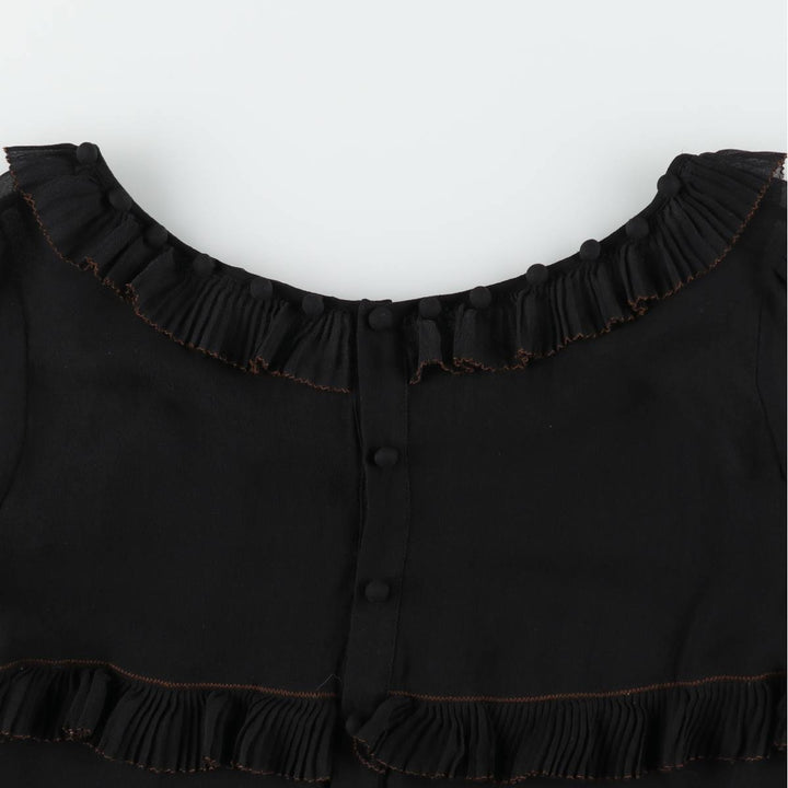 LEIFSDOTTIR Frill Back Button Long Sleeve Sheer Blouse (Women's Size S) silk black type Vintage Second Hand