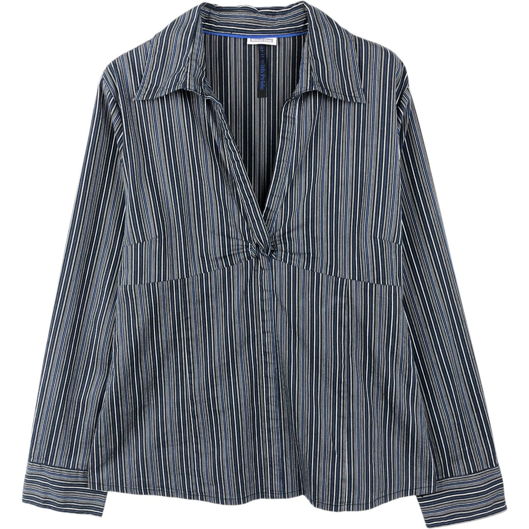 Street One Multi-Stripe Skipper Neck Long Sleeve Pullover Blouse (Women's Size S) unclear blue type Vintage Second Hand