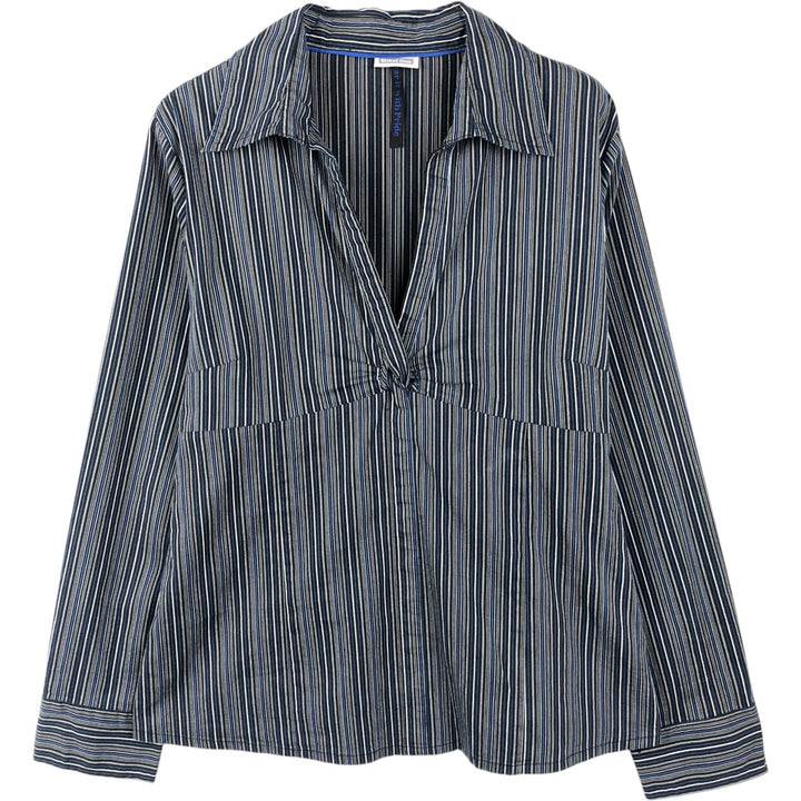 Street One Multi-Stripe Skipper Neck Long Sleeve Pullover Blouse (Women's Size S) unclear blue type Vintage Second Hand