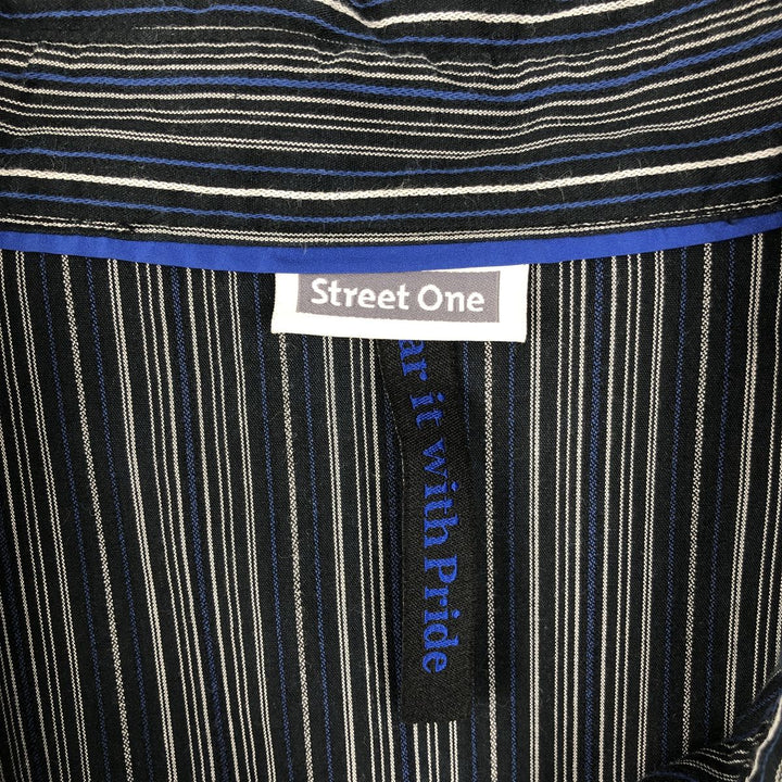 Street One Multi-Stripe Skipper Neck Long Sleeve Pullover Blouse (Women's Size S) unclear blue type Vintage Second Hand
