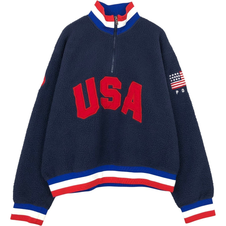 Ralph Lauren POLO RALPH LAUREN American flag print half-zip fleece pullover, 2022 Beijing Olympics, men's size XL equivalent. recycled polyester navy blue type Vintage Second Hand