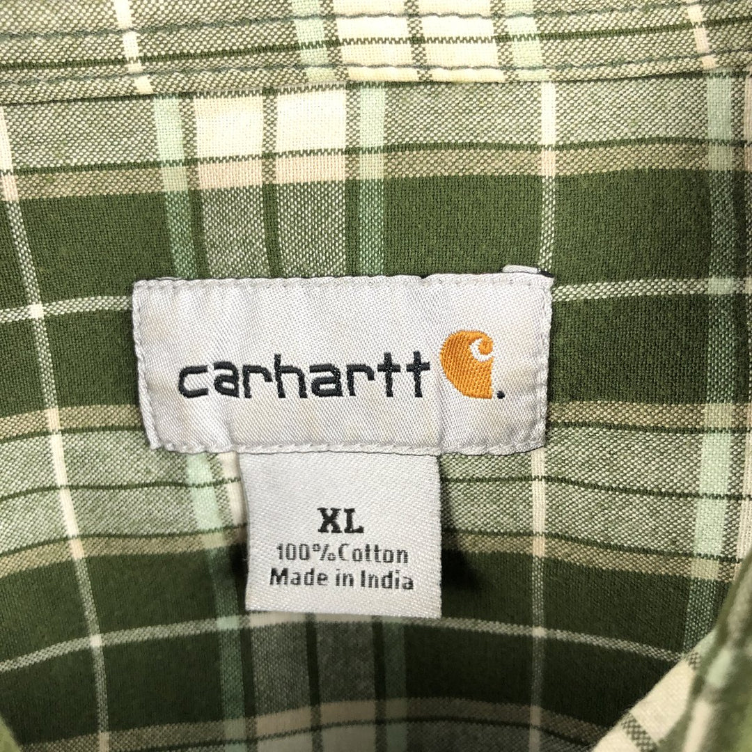 Carhartt Check Pattern Short Sleeve Work Shirt, Men's XL cotton Khaki type Vintage Second Hand
