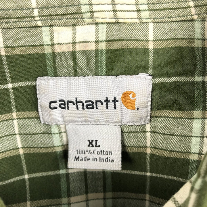 Carhartt Check Pattern Short Sleeve Work Shirt, Men's XL cotton Khaki type Vintage Second Hand
