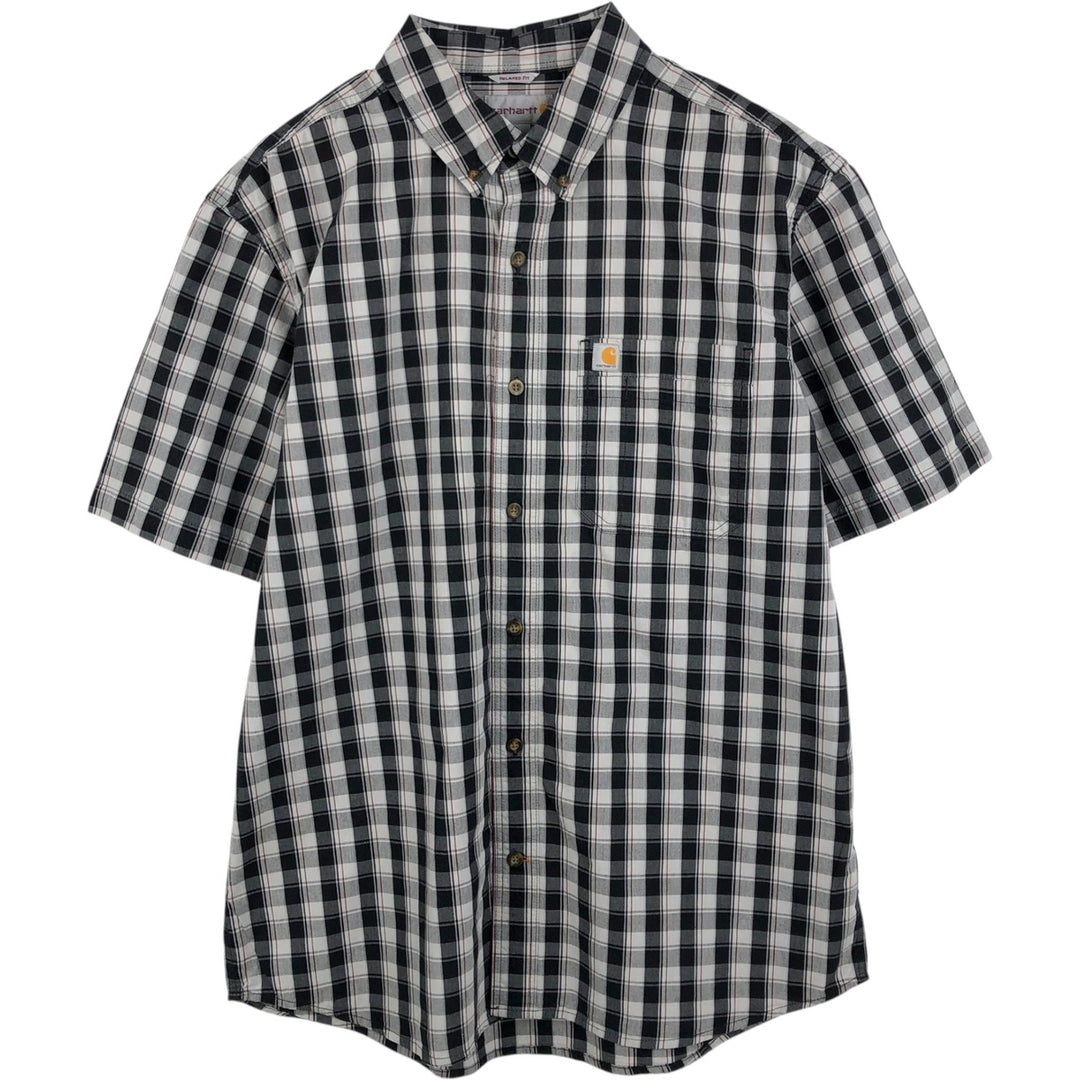 Carhartt RELAXED FIT Check Pattern Button-down Short Sleeve Work Shirt, Men's L size cotton black type Vintage Second Hand