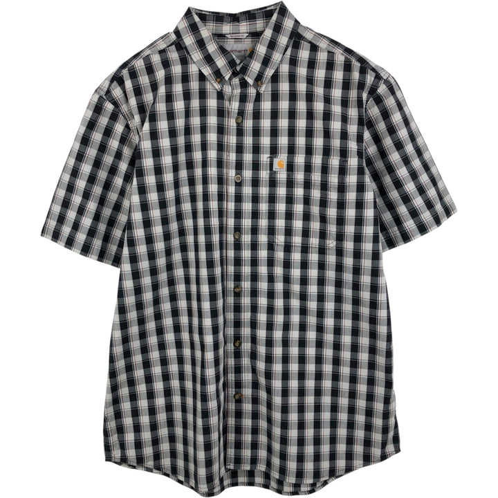 Carhartt RELAXED FIT Check Pattern Button-down Short Sleeve Work Shirt, Men's L size cotton black type Vintage Second Hand
