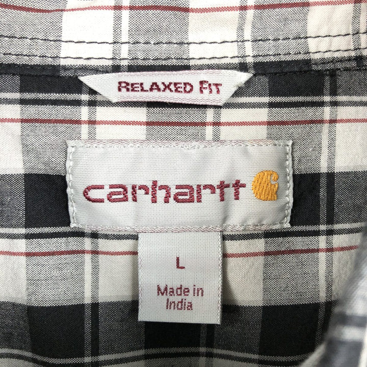 Carhartt RELAXED FIT Check Pattern Button-down Short Sleeve Work Shirt, Men's L size cotton black type Vintage Second Hand