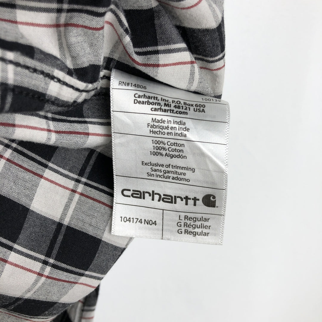 Carhartt RELAXED FIT Check Pattern Button-down Short Sleeve Work Shirt, Men's L size cotton black type Vintage Second Hand