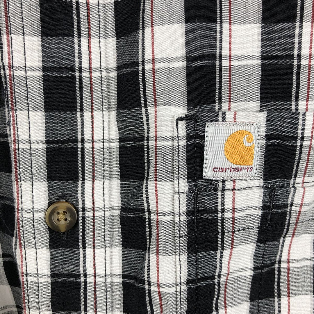 Carhartt RELAXED FIT Check Pattern Button-down Short Sleeve Work Shirt, Men's L size cotton black type Vintage Second Hand