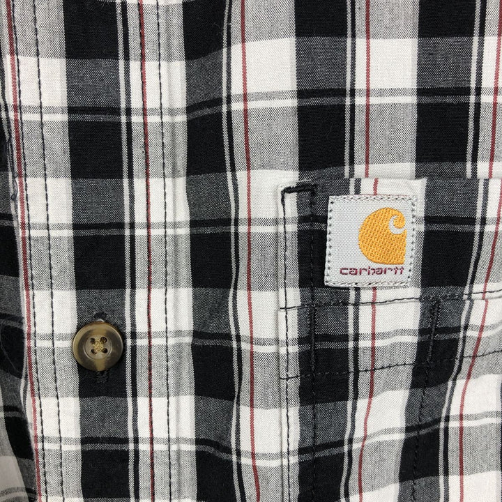 Carhartt RELAXED FIT Check Pattern Button-down Short Sleeve Work Shirt, Men's L size cotton black type Vintage Second Hand