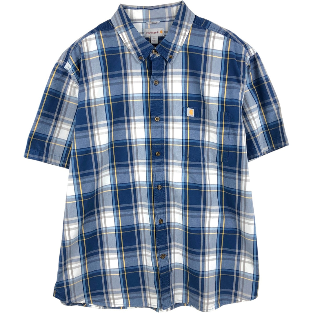 Carhartt RELAXED FIT Check Pattern Button-down Short Sleeve Work Shirt, Men's XXL cotton blue type Vintage Second Hand
