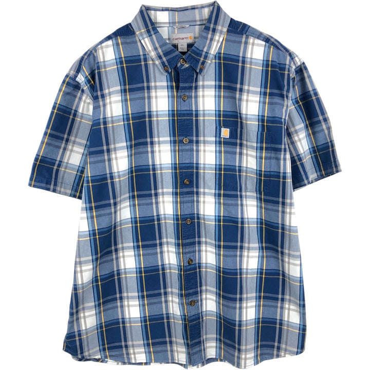 Carhartt RELAXED FIT Check Pattern Button-down Short Sleeve Work Shirt, Men's XXL cotton blue type Vintage Second Hand