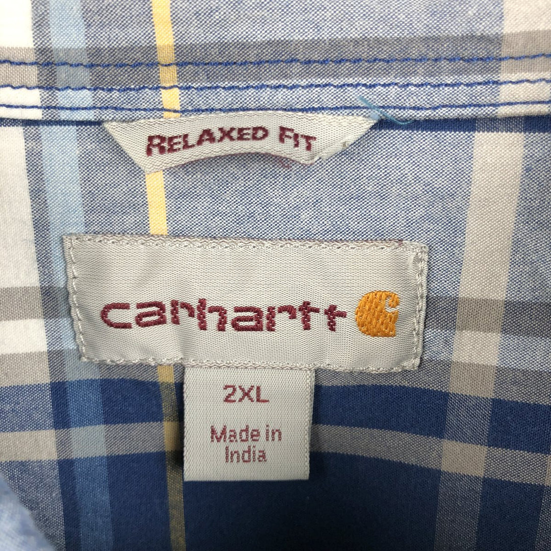Carhartt RELAXED FIT Check Pattern Button-down Short Sleeve Work Shirt, Men's XXL cotton blue type Vintage Second Hand
