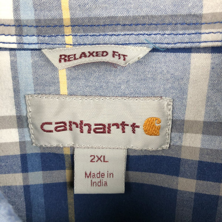 Carhartt RELAXED FIT Check Pattern Button-down Short Sleeve Work Shirt, Men's XXL cotton blue type Vintage Second Hand