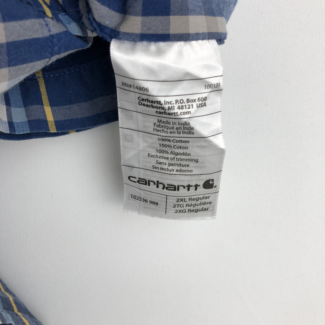 Carhartt RELAXED FIT Check Pattern Button-down Short Sleeve Work Shirt, Men's XXL cotton blue type Vintage Second Hand